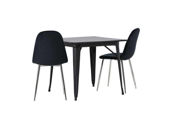 Venture Home Tempe Dining Table - Black / Black MDF +Polar Dining Chair - Black Velvet / Chrome _2