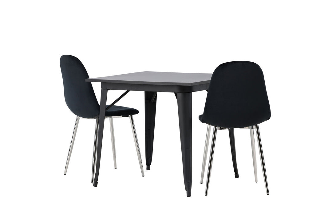 Venture Home Tempe Dining Table - Black / Black MDF +Polar Dining Chair - Black Velvet / Chrome _2