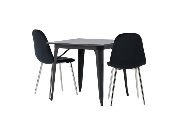 Venture Home Tempe Dining Table - Black / Black MDF +Polar Dining Chair - Black Velvet / Chrome _2