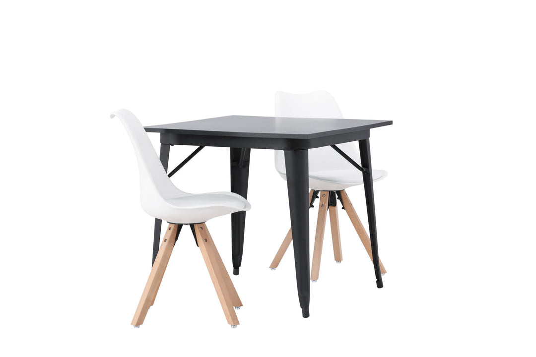 Venture Home Tempe Dining Table - Black / Black MDF +Zeno Dining Chair - Nature woodlook / White PP _2