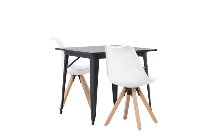 Venture Home Tempe Dining Table - Black / Black MDF +Zeno Dining Chair - Nature woodlook / White PP _2