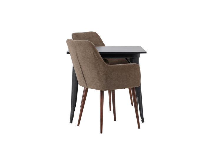 Venture Home Tempe Dining Table - Black / Black MDF +Tomorrow Dining Chair - Dark walnut / Dark grey/Brown Fabric _2