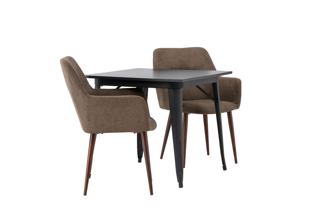 Venture Home Tempe Dining Table - Black / Black MDF +Tomorrow Dining Chair - Dark walnut / Dark grey/Brown Fabric _2
