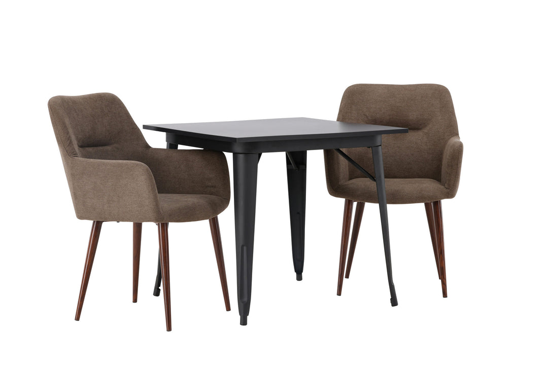 Venture Home Tempe Dining Table - Black / Black MDF +Tomorrow Dining Chair - Dark walnut / Dark grey/Brown Fabric _2