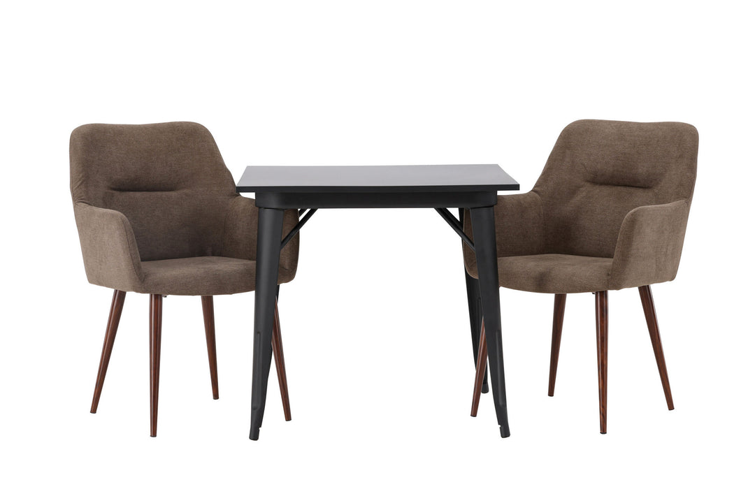Venture Home Tempe Dining Table - Black / Black MDF +Tomorrow Dining Chair - Dark walnut / Dark grey/Brown Fabric _2
