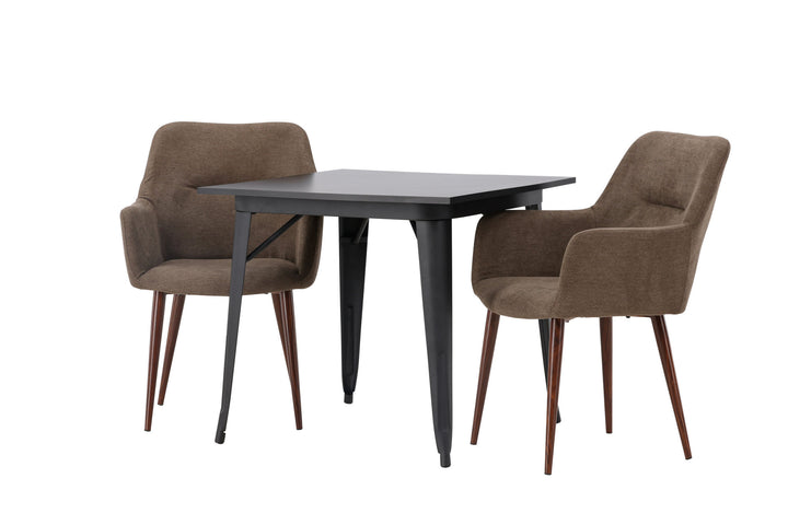 Venture Home Tempe Dining Table - Black / Black MDF +Tomorrow Dining Chair - Dark walnut / Dark grey/Brown Fabric _2