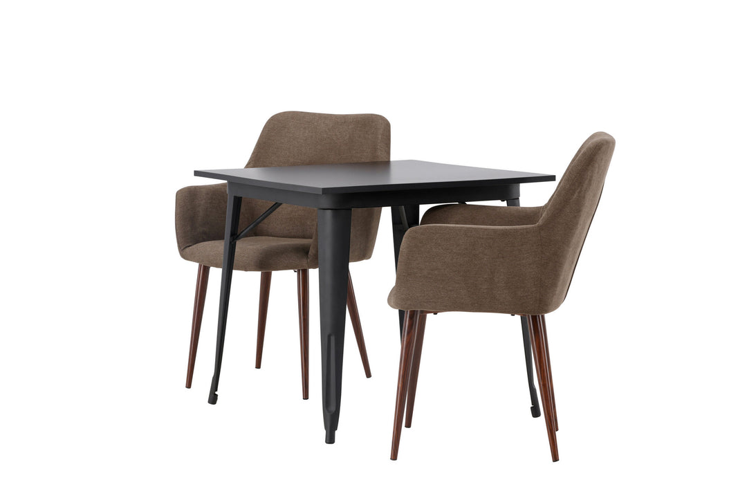 Venture Home Tempe Dining Table - Black / Black MDF +Tomorrow Dining Chair - Dark walnut / Dark grey/Brown Fabric _2