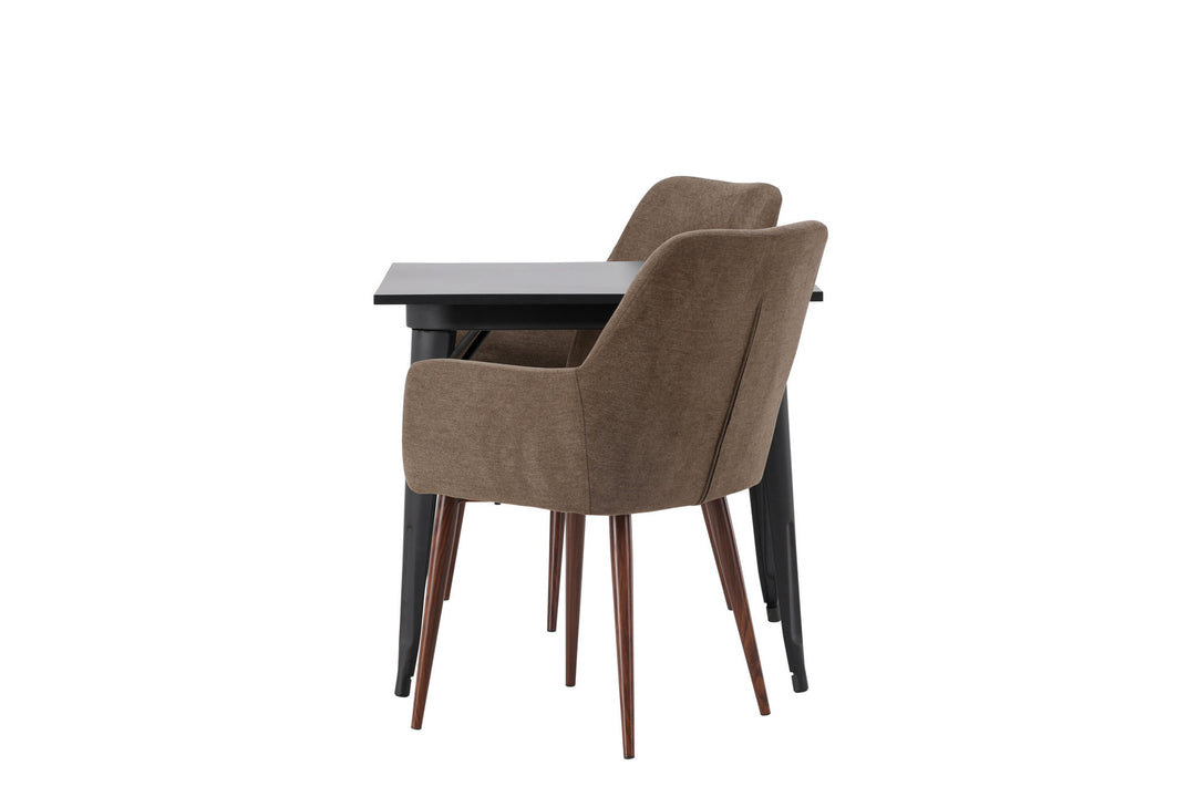 Venture Home Tempe Dining Table - Black / Black MDF +Tomorrow Dining Chair - Dark walnut / Dark grey/Brown Fabric _2