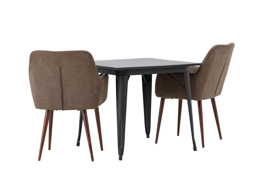 Venture Home Tempe Dining Table - Black / Black MDF +Tomorrow Dining Chair - Dark walnut / Dark grey/Brown Fabric _2