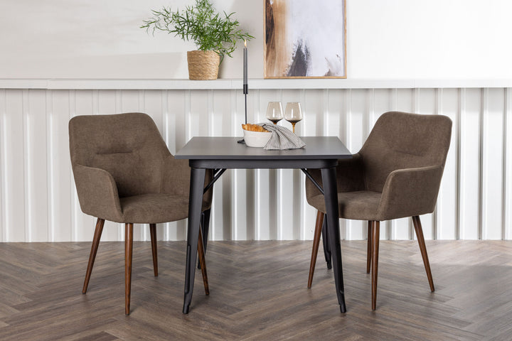 Venture Home Tempe Dining Table - Black / Black MDF +Tomorrow Dining Chair - Dark walnut / Dark grey/Brown Fabric _2