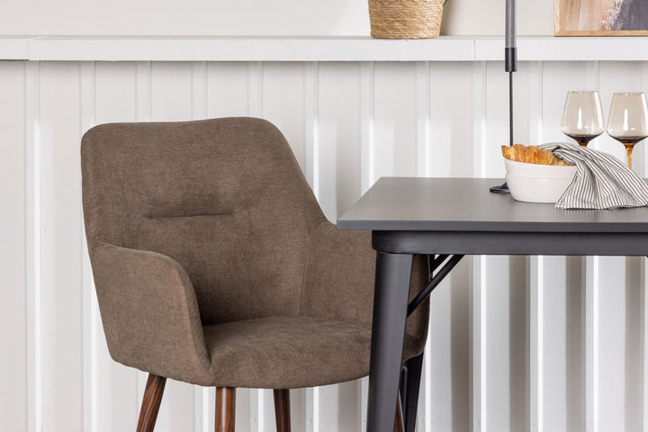 Venture Home Tempe Dining Table - Black / Black MDF +Tomorrow Dining Chair - Dark walnut / Dark grey/Brown Fabric _2
