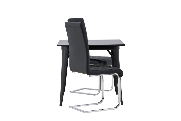 Venture Home Tempe Dining Table - Black / Black MDF +Tempo Dining Chair - Chromed leg / Black PU _2