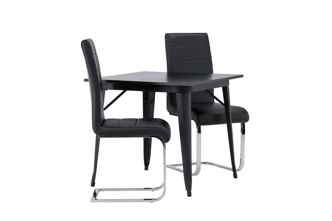 Venture Home Tempe Dining Table - Black / Black MDF +Tempo Dining Chair - Chromed leg / Black PU _2