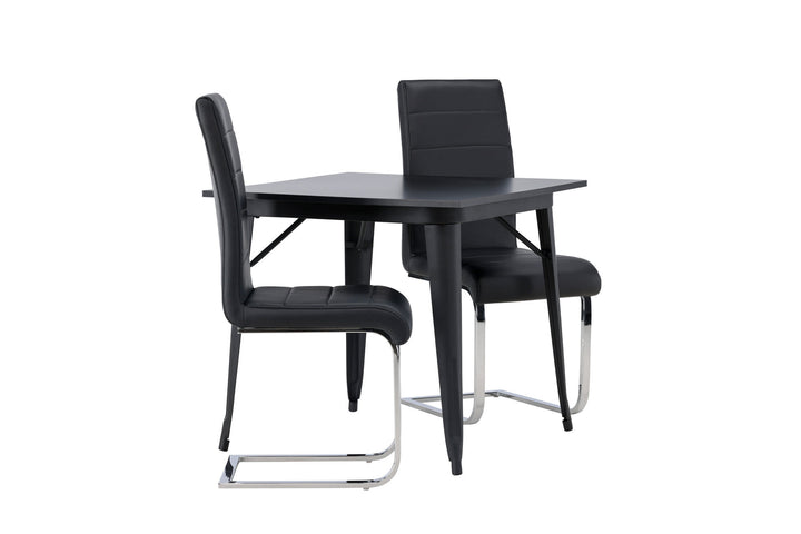 Venture Home Tempe Dining Table - Black / Black MDF +Tempo Dining Chair - Chromed leg / Black PU _2
