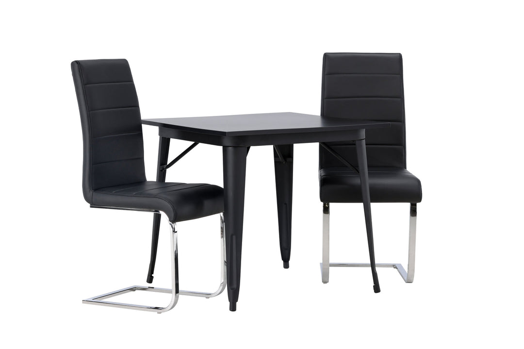 Venture Home Tempe Dining Table - Black / Black MDF +Tempo Dining Chair - Chromed leg / Black PU _2