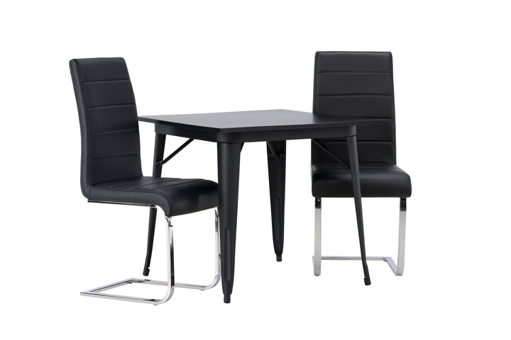 Venture Home Tempe Dining Table - Black / Black MDF +Tempo Dining Chair - Chromed leg / Black PU _2