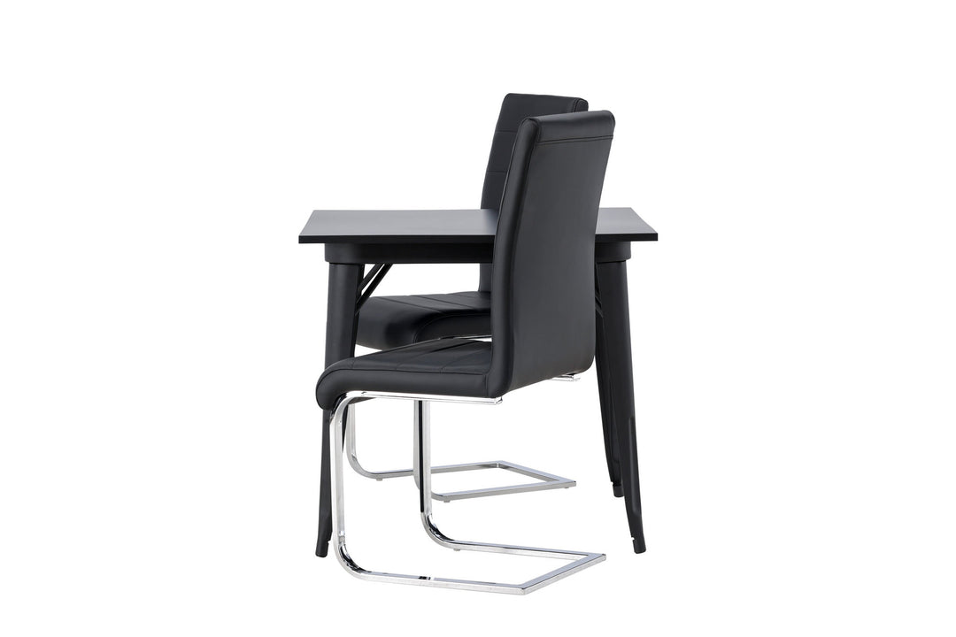 Venture Home Tempe Dining Table - Black / Black MDF +Tempo Dining Chair - Chromed leg / Black PU _2