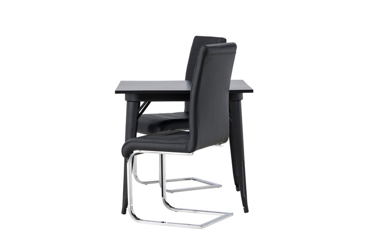 Venture Home Tempe Dining Table - Black / Black MDF +Tempo Dining Chair - Chromed leg / Black PU _2