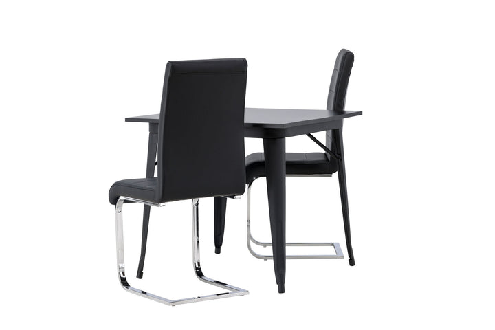 Venture Home Tempe Dining Table - Black / Black MDF +Tempo Dining Chair - Chromed leg / Black PU _2