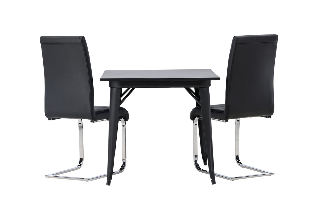 Venture Home Tempe Dining Table - Black / Black MDF +Tempo Dining Chair - Chromed leg / Black PU _2