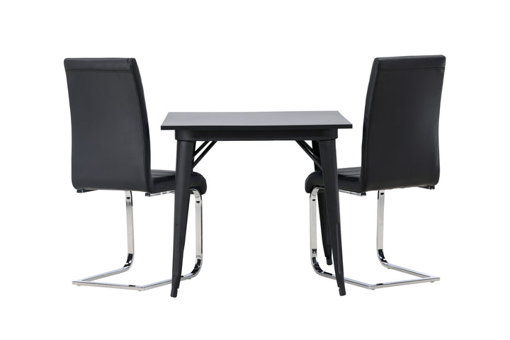 Venture Home Tempe Dining Table - Black / Black MDF +Tempo Dining Chair - Chromed leg / Black PU _2