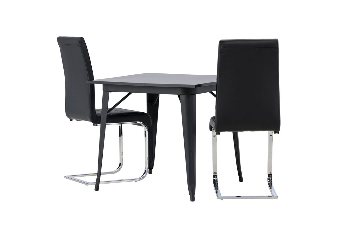 Venture Home Tempe Dining Table - Black / Black MDF +Tempo Dining Chair - Chromed leg / Black PU _2