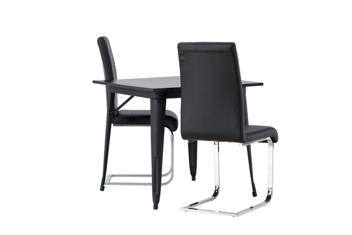 Venture Home Tempe Dining Table - Black / Black MDF +Tempo Dining Chair - Chromed leg / Black PU _2