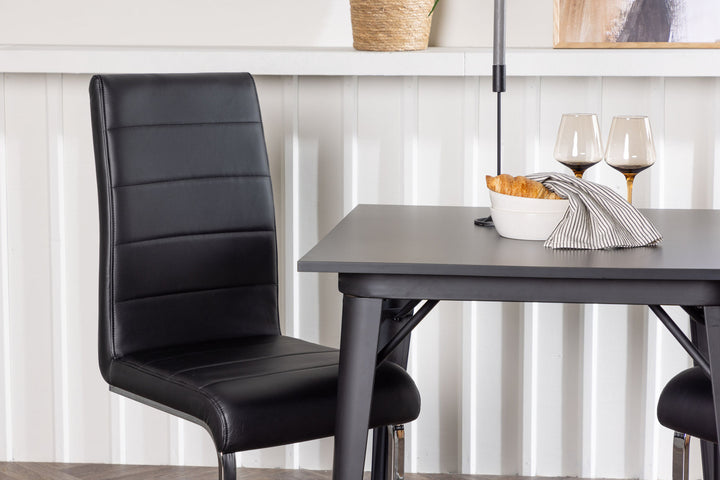 Venture Home Tempe Dining Table - Black / Black MDF +Tempo Dining Chair - Chromed leg / Black PU _2