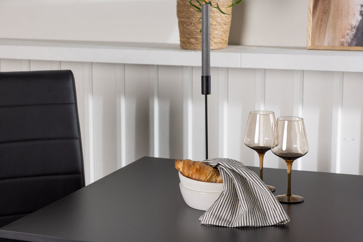 Venture Home Tempe Dining Table - Black / Black MDF +Tempo Dining Chair - Chromed leg / Black PU _2