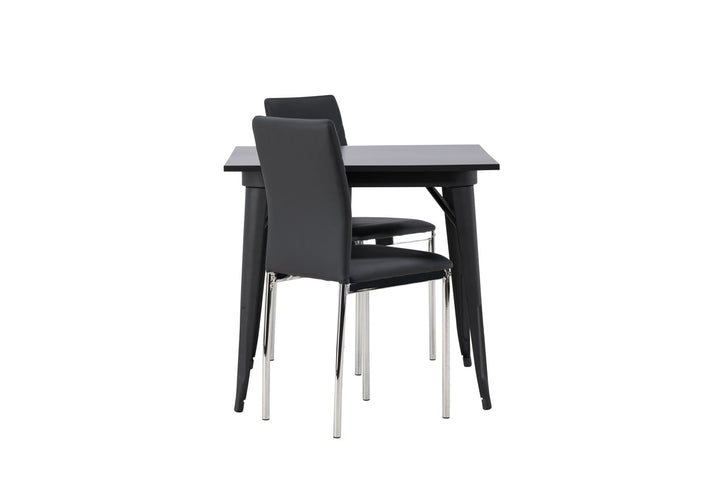 Venture Home Tempe Dining Table - Black / Black MDF +Lily Dining Chair - Chromed leg / Black PU _2