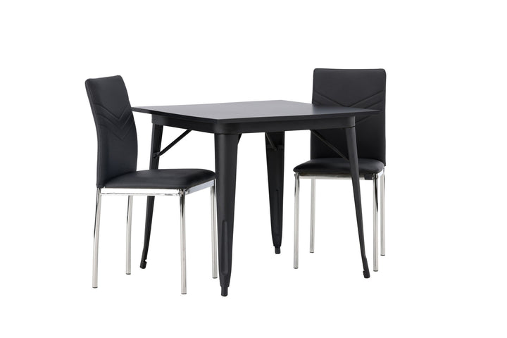 Venture Home Tempe Dining Table - Black / Black MDF +Lily Dining Chair - Chromed leg / Black PU _2