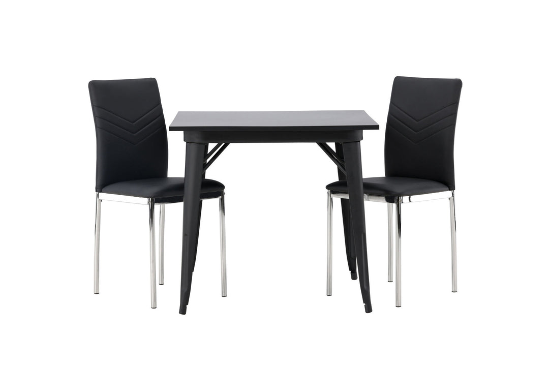 Venture Home Tempe Dining Table - Black / Black MDF +Lily Dining Chair - Chromed leg / Black PU _2