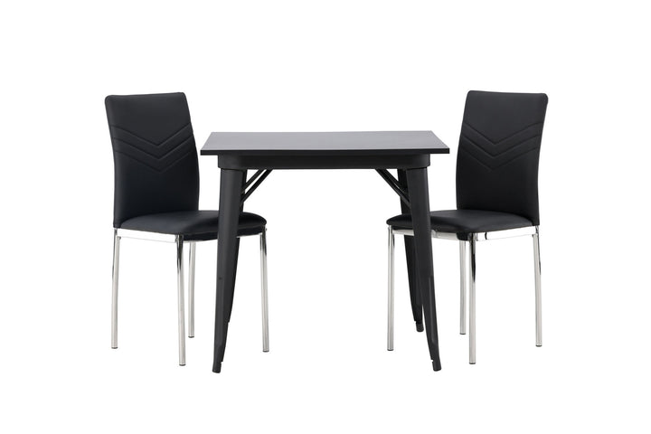 Venture Home Tempe Dining Table - Black / Black MDF +Lily Dining Chair - Chromed leg / Black PU _2