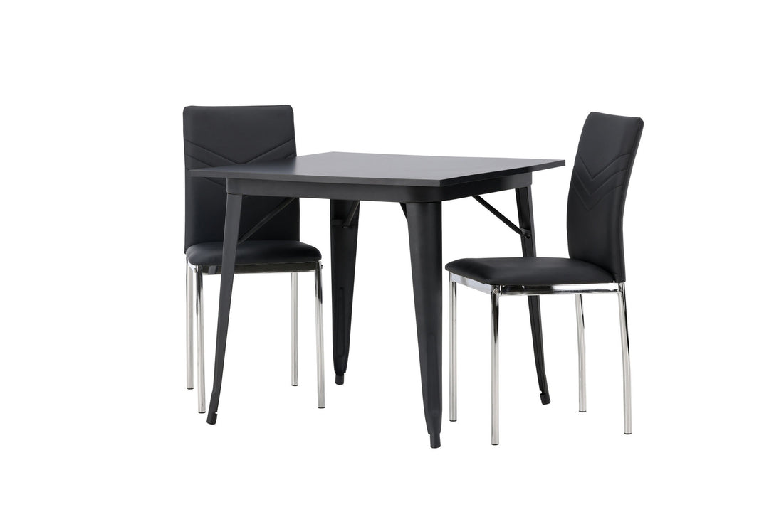 Venture Home Tempe Dining Table - Black / Black MDF +Lily Dining Chair - Chromed leg / Black PU _2