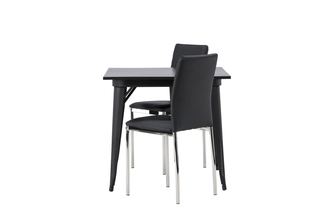 Venture Home Tempe Dining Table - Black / Black MDF +Lily Dining Chair - Chromed leg / Black PU _2