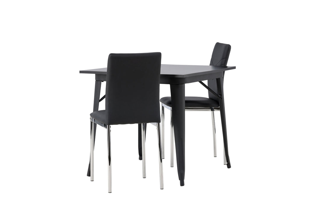 Venture Home Tempe Dining Table - Black / Black MDF +Lily Dining Chair - Chromed leg / Black PU _2