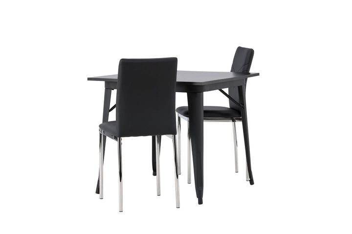 Venture Home Tempe Dining Table - Black / Black MDF +Lily Dining Chair - Chromed leg / Black PU _2