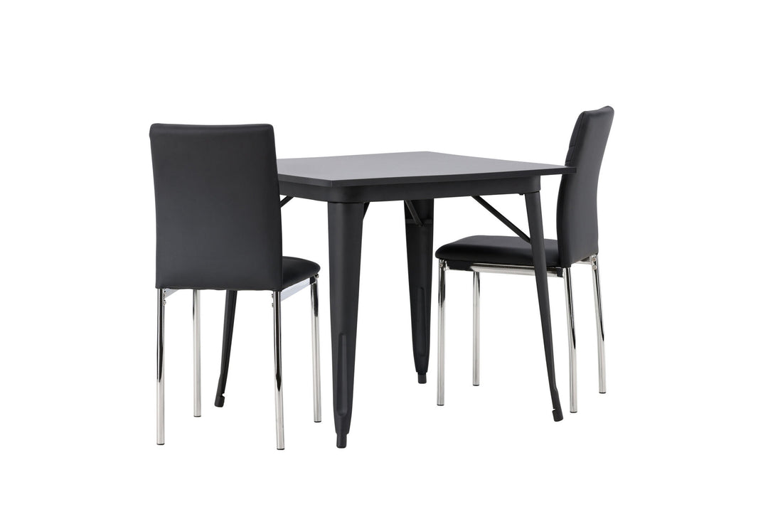 Venture Home Tempe Dining Table - Black / Black MDF +Lily Dining Chair - Chromed leg / Black PU _2