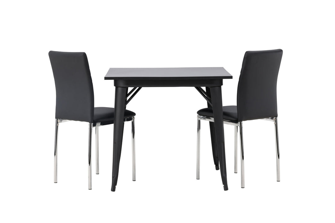 Venture Home Tempe Dining Table - Black / Black MDF +Lily Dining Chair - Chromed leg / Black PU _2