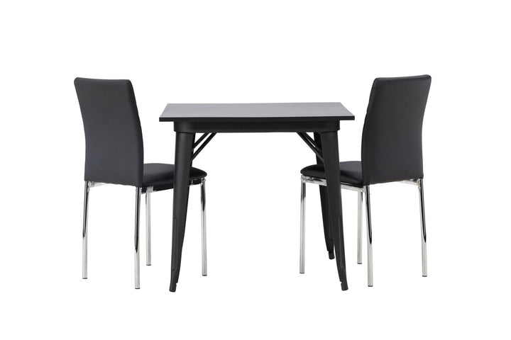 Venture Home Tempe Dining Table - Black / Black MDF +Lily Dining Chair - Chromed leg / Black PU _2