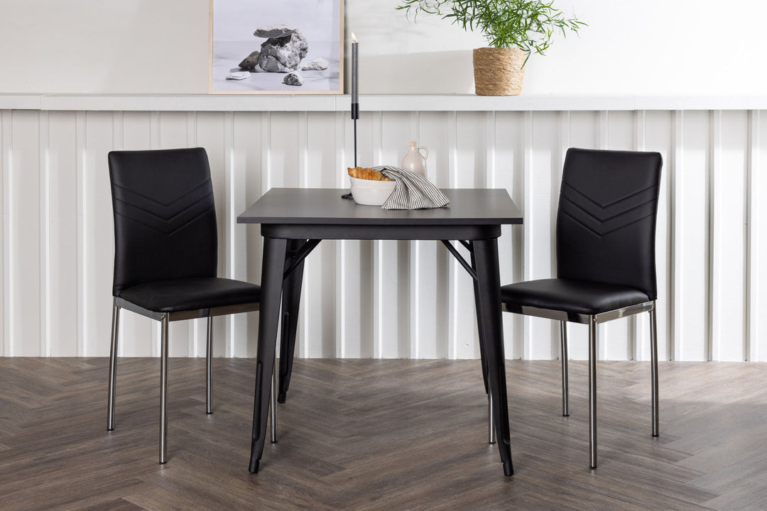 Venture Home Tempe Dining Table - Black / Black MDF +Lily Dining Chair - Chromed leg / Black PU _2
