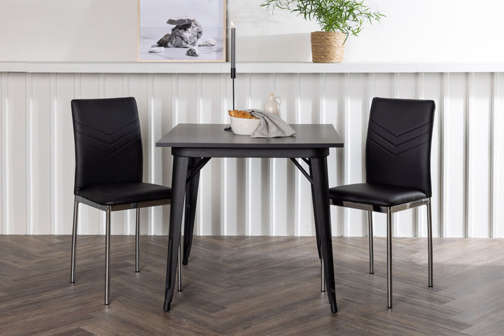 Venture Home Tempe Dining Table - Black / Black MDF +Lily Dining Chair - Chromed leg / Black PU _2
