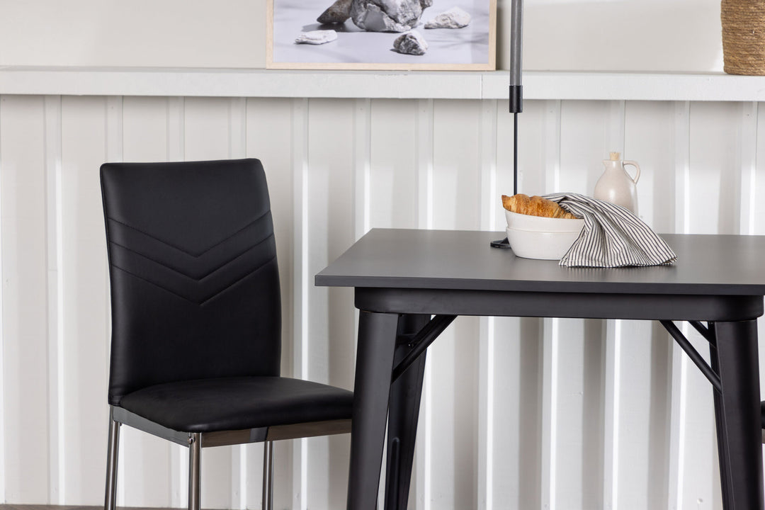 Venture Home Tempe Dining Table - Black / Black MDF +Lily Dining Chair - Chromed leg / Black PU _2