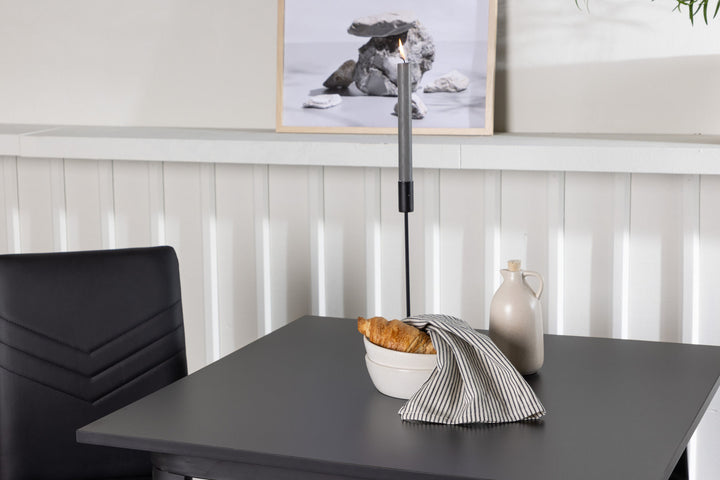 Venture Home Tempe Dining Table - Black / Black MDF +Lily Dining Chair - Chromed leg / Black PU _2