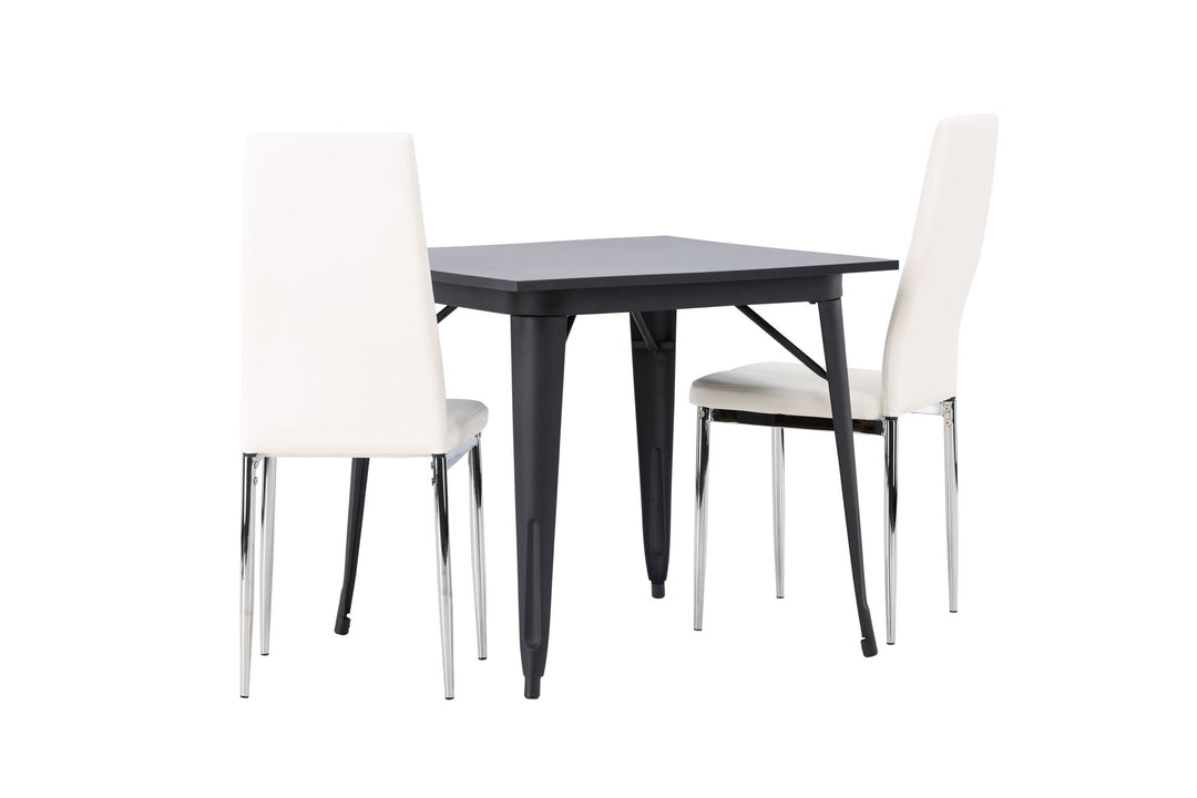 Venture Home Tempe Dining Table - Black / Black MDF +Pastill Dining Chair - Silver / White PU _2