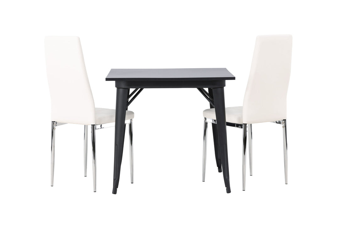 Venture Home Tempe Dining Table - Black / Black MDF +Pastill Dining Chair - Silver / White PU _2