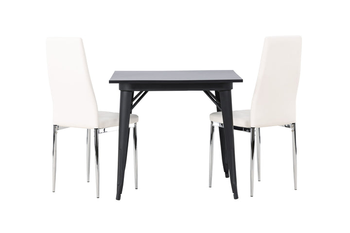 Venture Home Tempe Dining Table - Black / Black MDF +Pastill Dining Chair - Silver / White PU _2