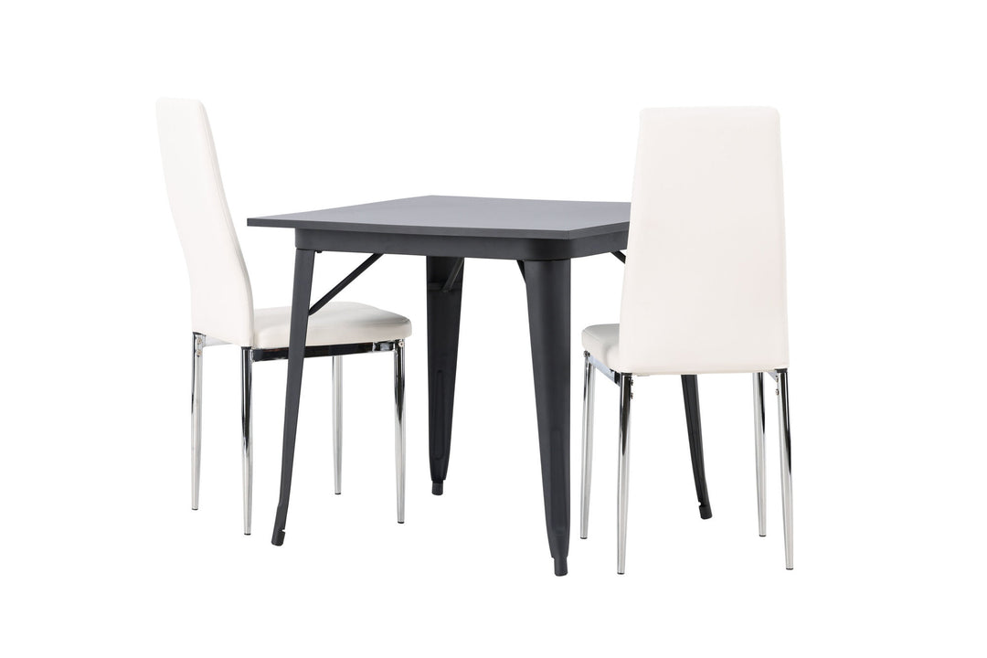 Venture Home Tempe Dining Table - Black / Black MDF +Pastill Dining Chair - Silver / White PU _2
