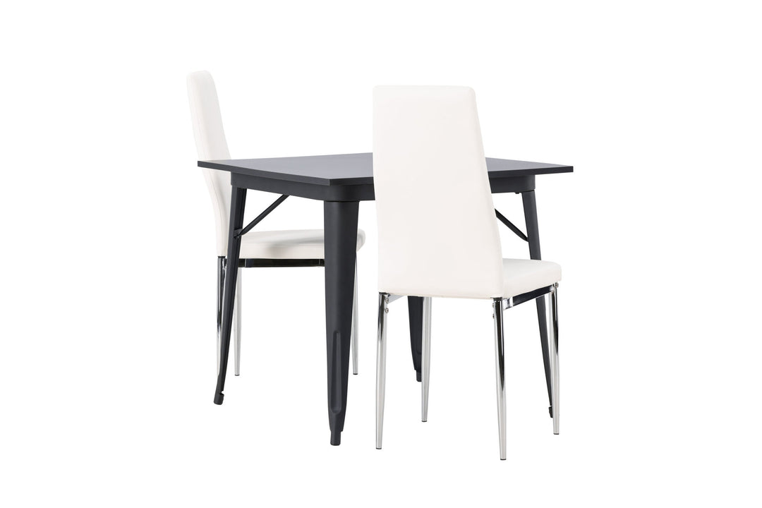 Venture Home Tempe Dining Table - Black / Black MDF +Pastill Dining Chair - Silver / White PU _2