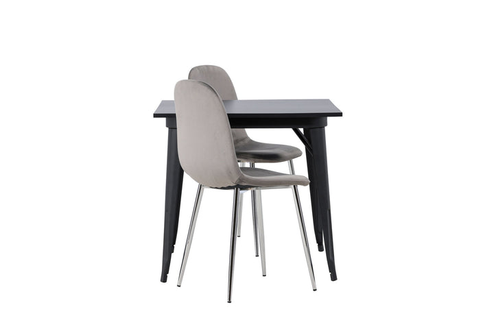 Venture Home Tempe Dining Table - Black / Black MDF +Eva Dining Chair - Light grey / Light grey Velvet _2